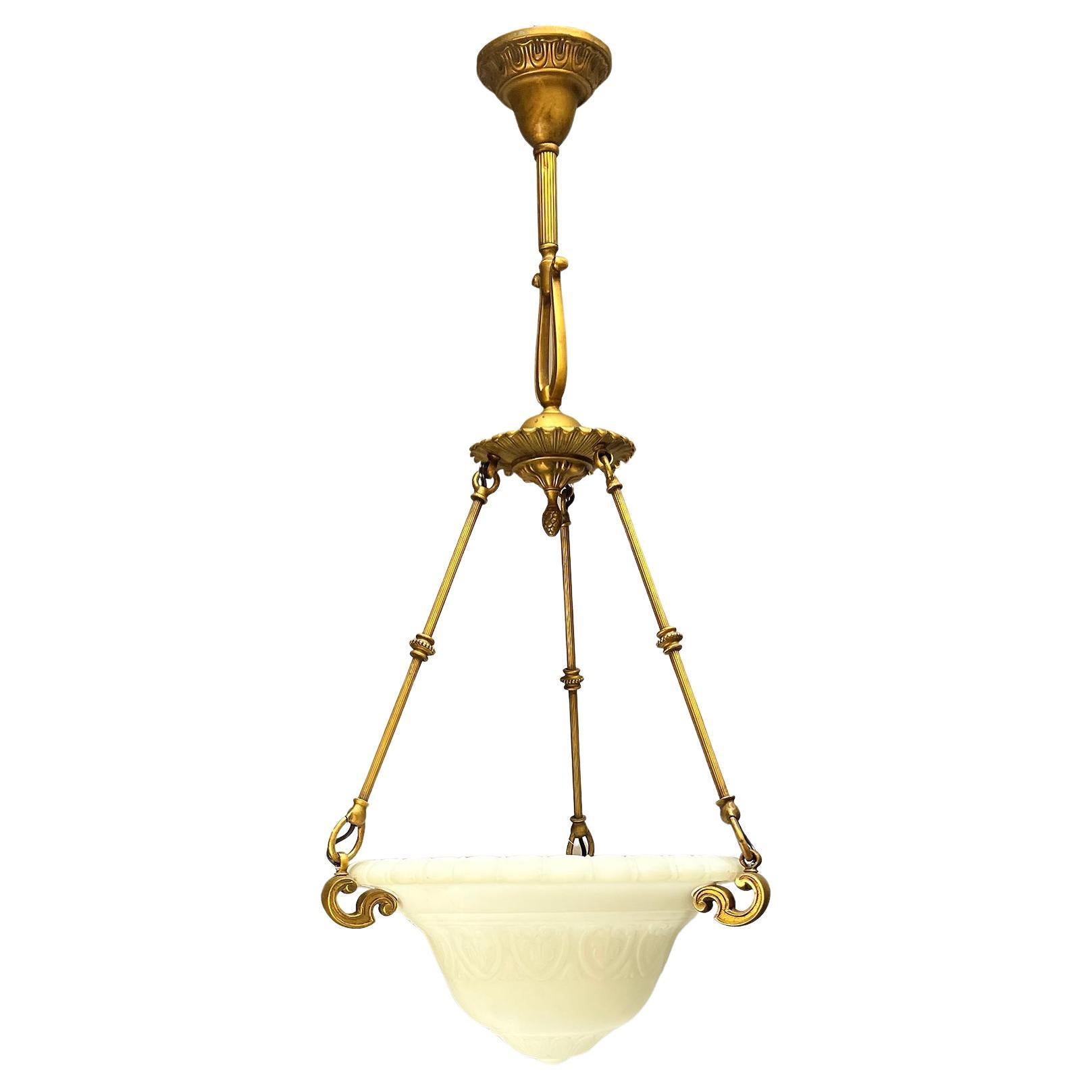 Large Milk Glass Bowl Light, Victorian For Sale
