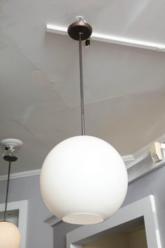 Large Vintage Milk Glass Globe Pendant with Antique Brass Canopy