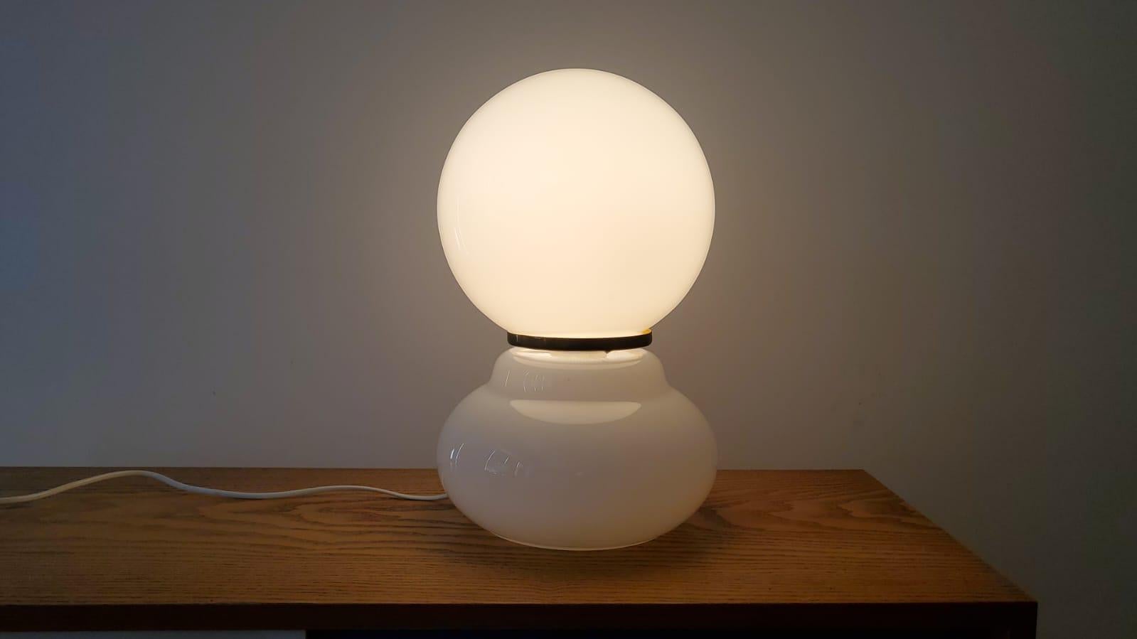 Czech Large Milk Glass Table Lamp, 1970s For Sale