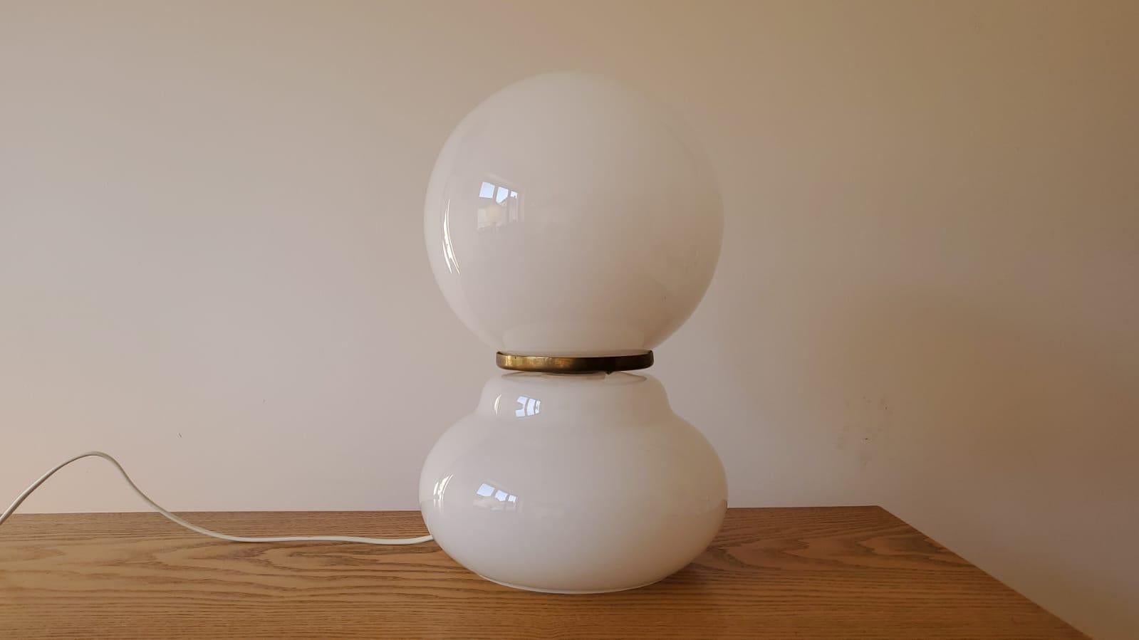 Brass Large Milk Glass Table Lamp, 1970s For Sale