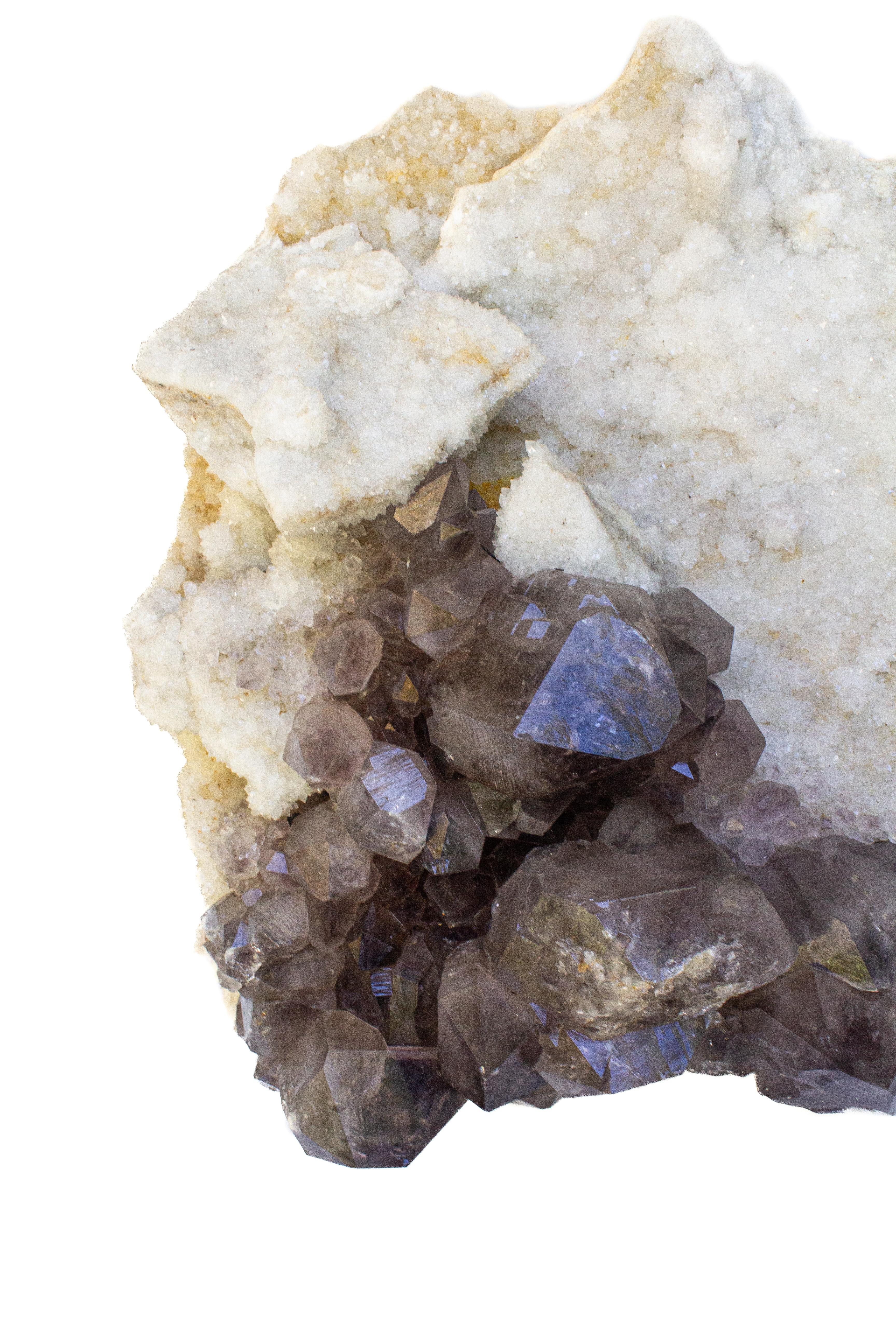 Organic Modern Large Milky Quartz Crystal Cluster with Amethyst Crystals For Sale