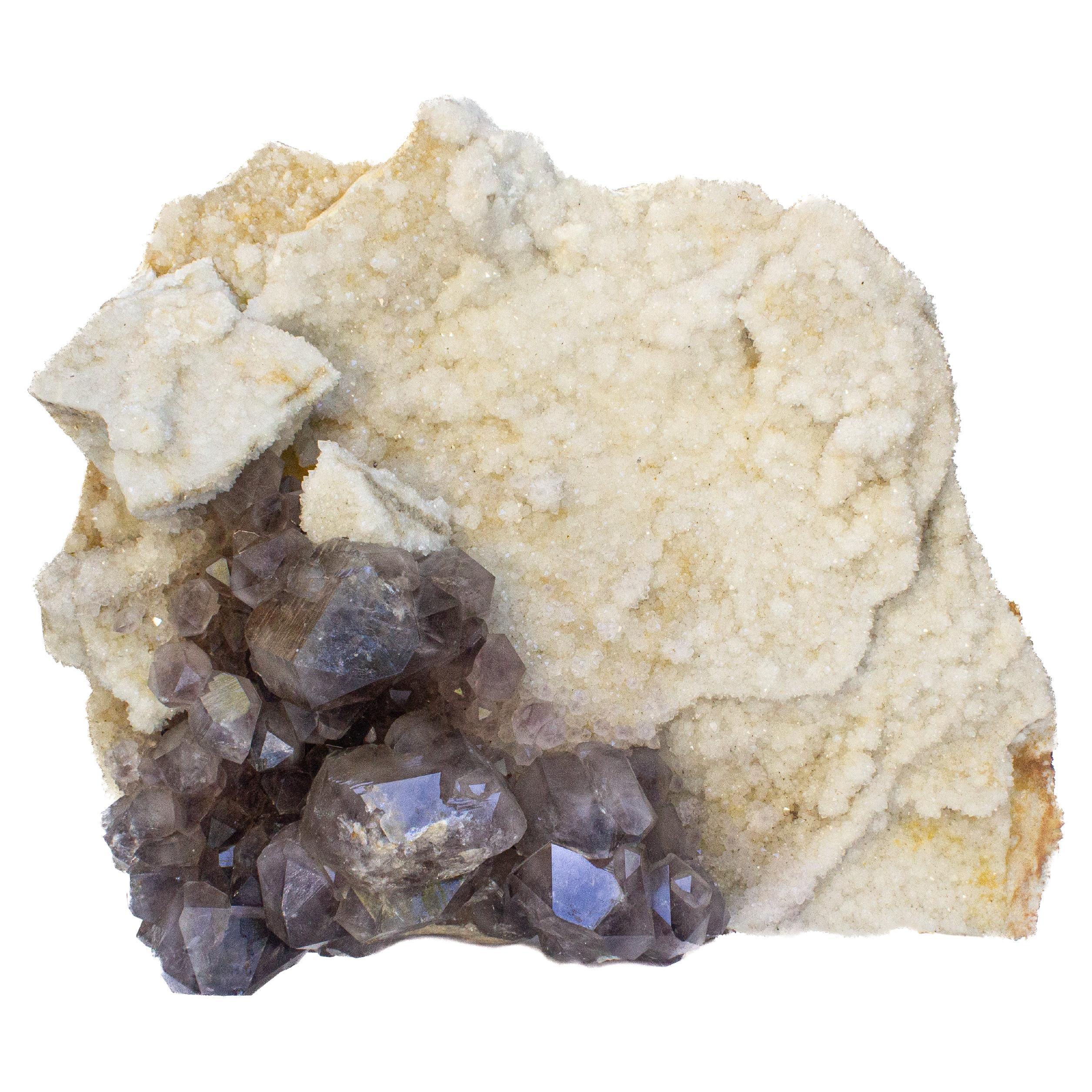 Grand grappe de cristal de quartz laiteux avec cristaux d'améthyste