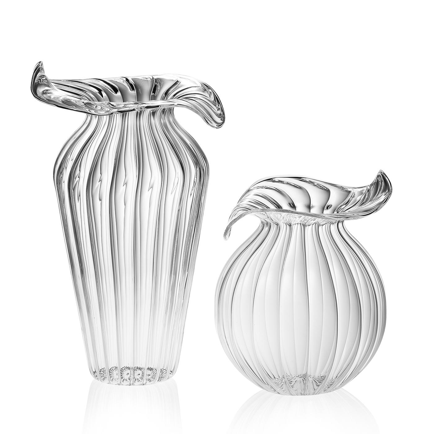Italiano Large Millerighe Clear Glass Vase by Casarialto in vendita