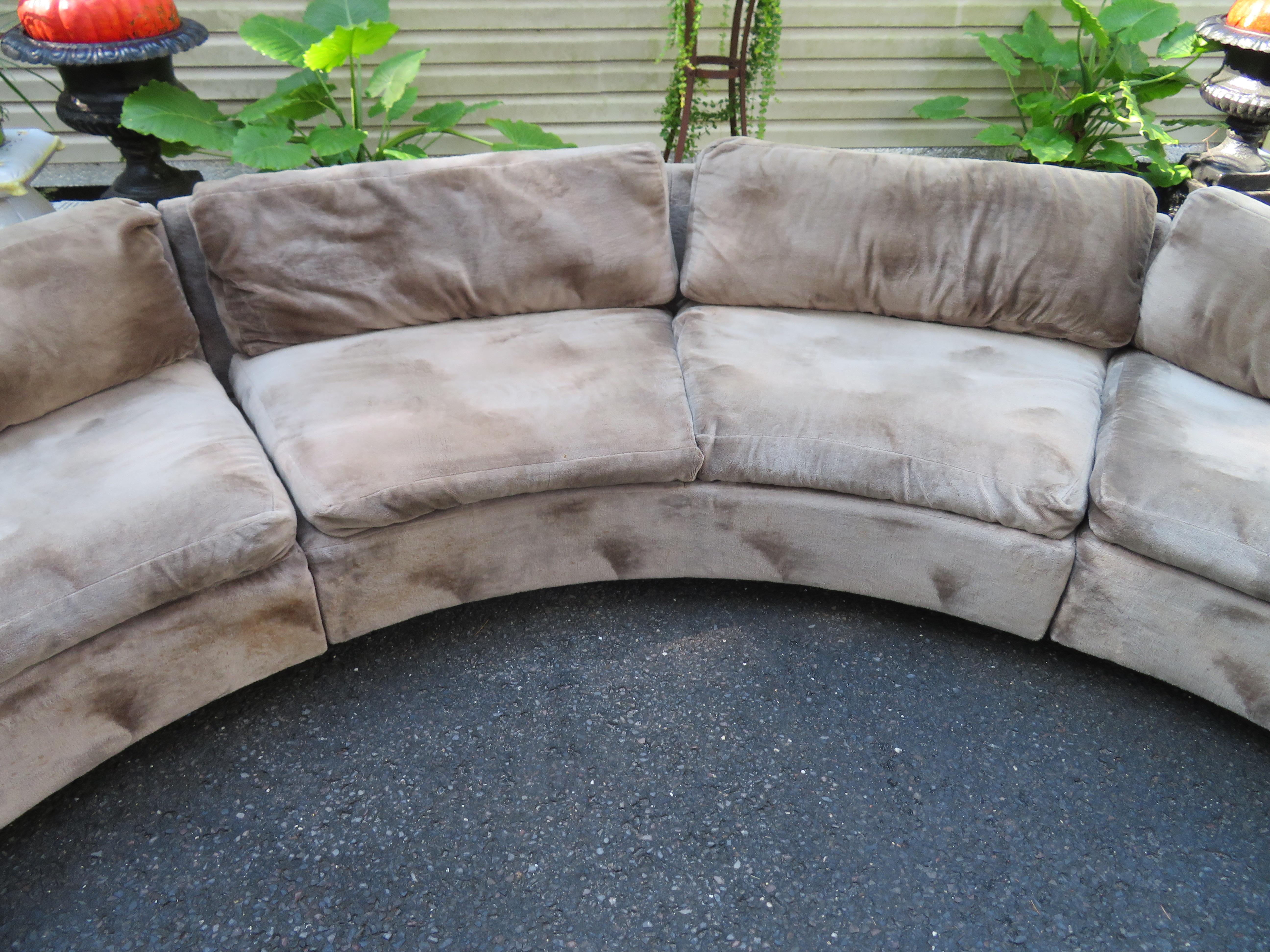 American Large Milo Baughman 3 Piece Circular Sectional Sofa Mid-Century Modern