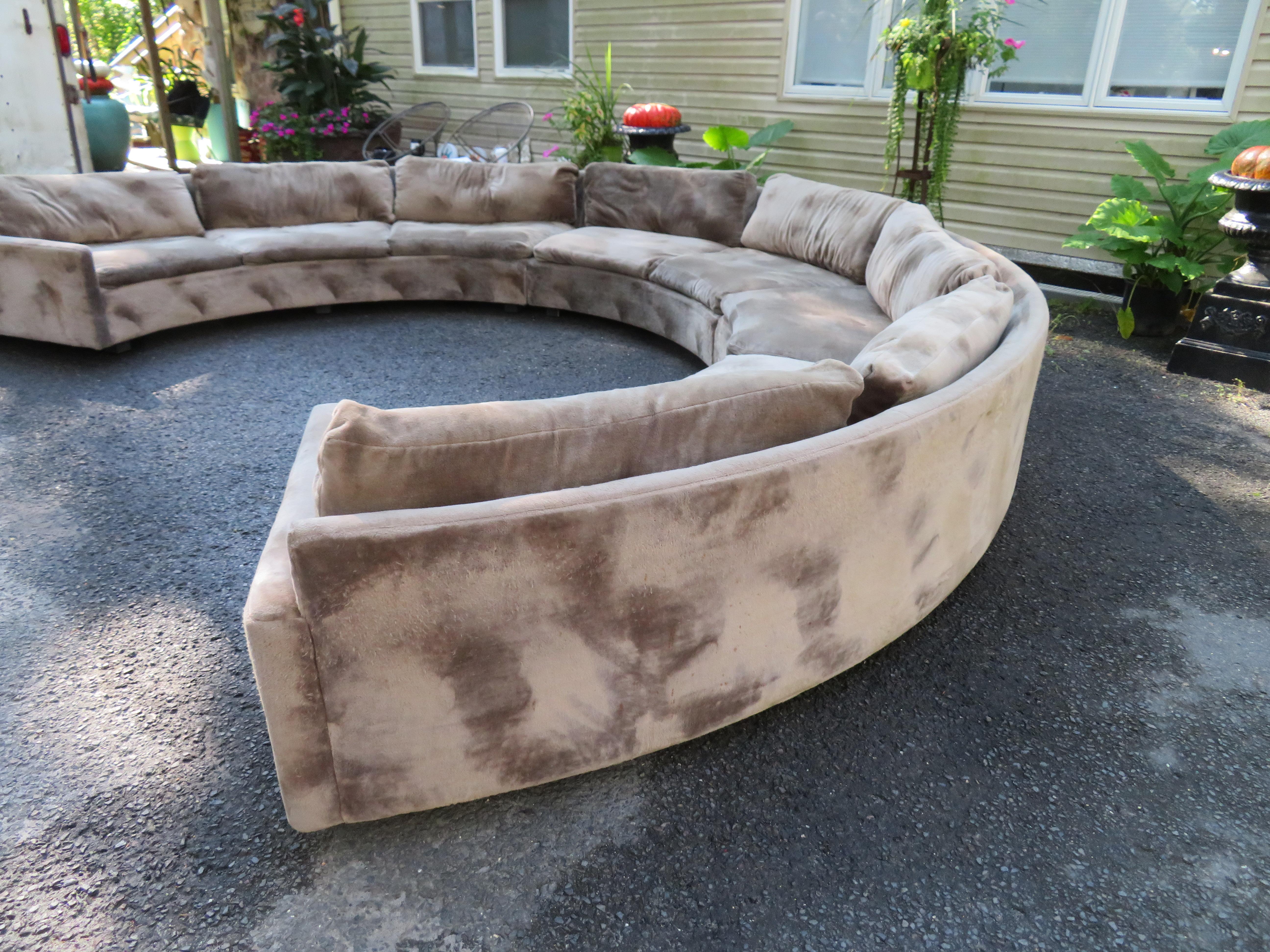 Large Milo Baughman 3 Piece Circular Sectional Sofa Mid-Century Modern In Good Condition In Pemberton, NJ