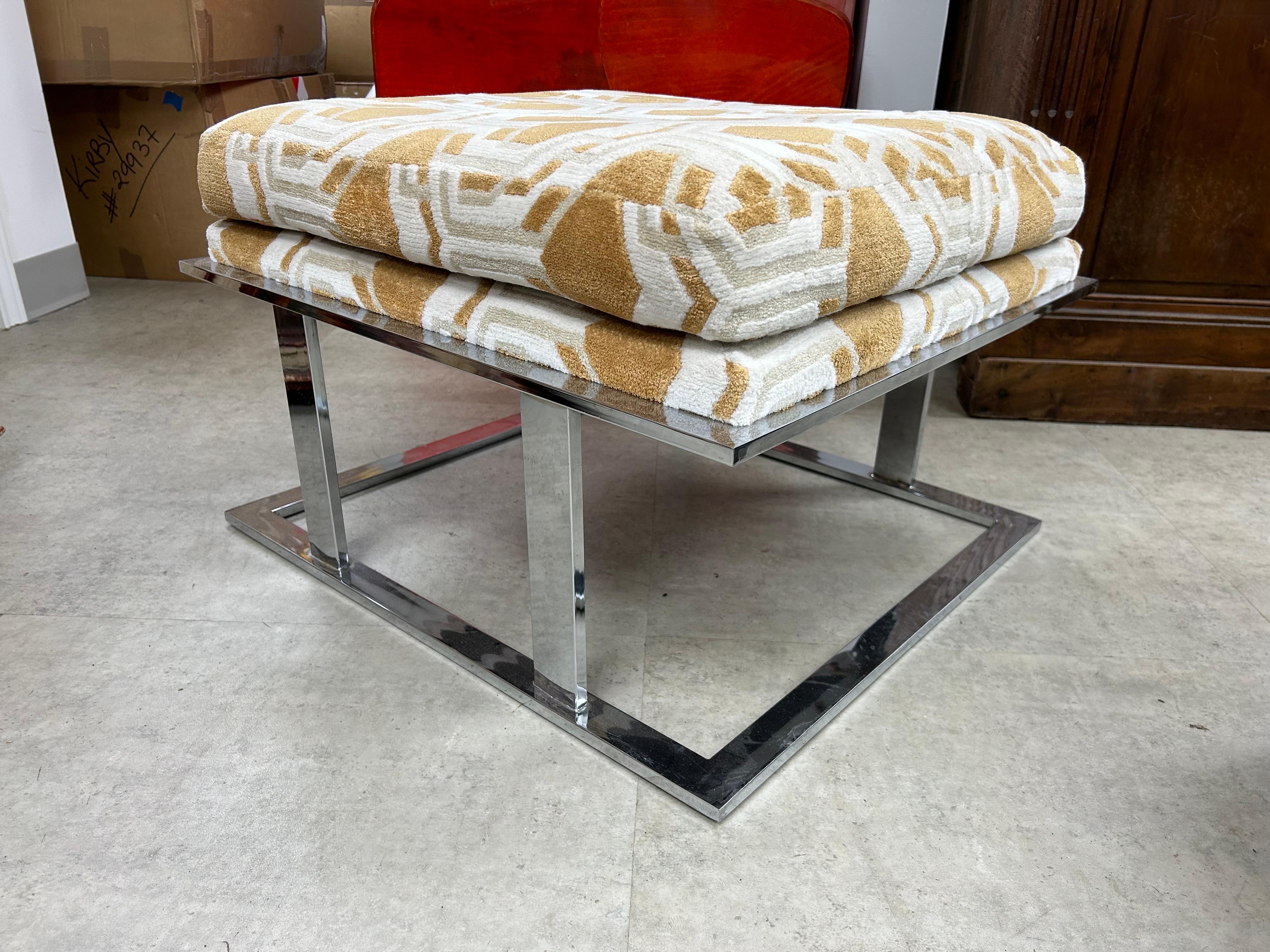 Large Milo Baughman For Thayer Coggin Chrome Ottoman For Sale 5