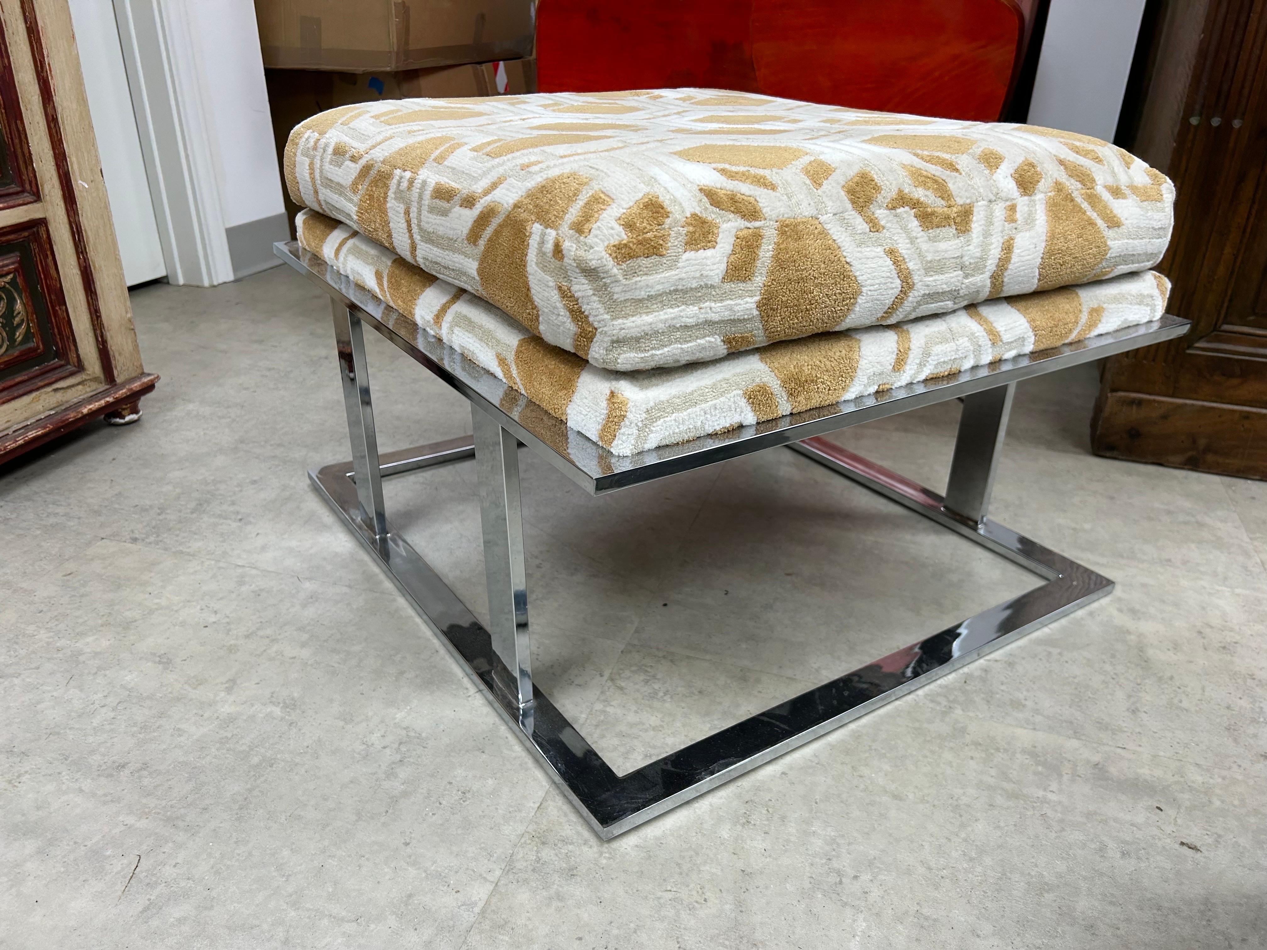 Large Milo Baughman For Thayer Coggin Chrome Ottoman For Sale 6
