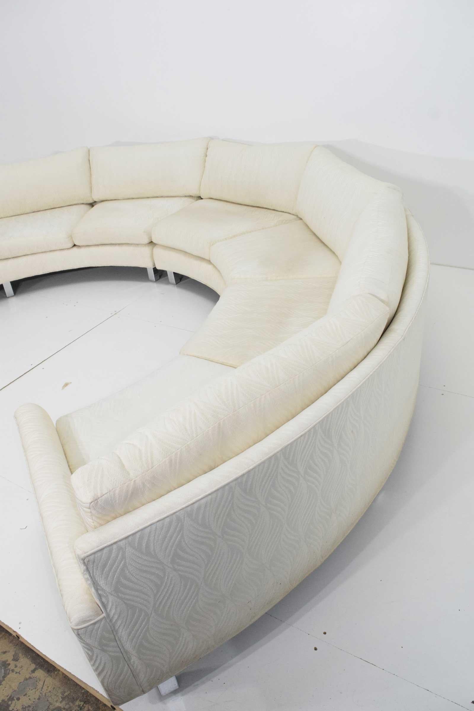 Metal Milo Baughman Four Section Curved Sectional Sofa in White