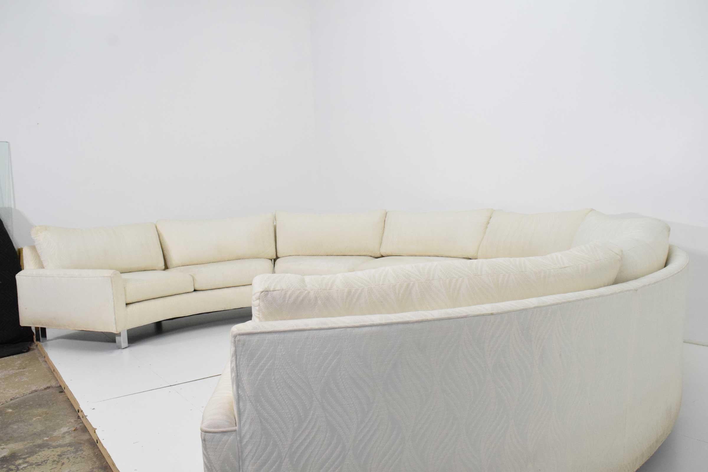 Milo Baughman Four Section Curved Sectional Sofa in White 1