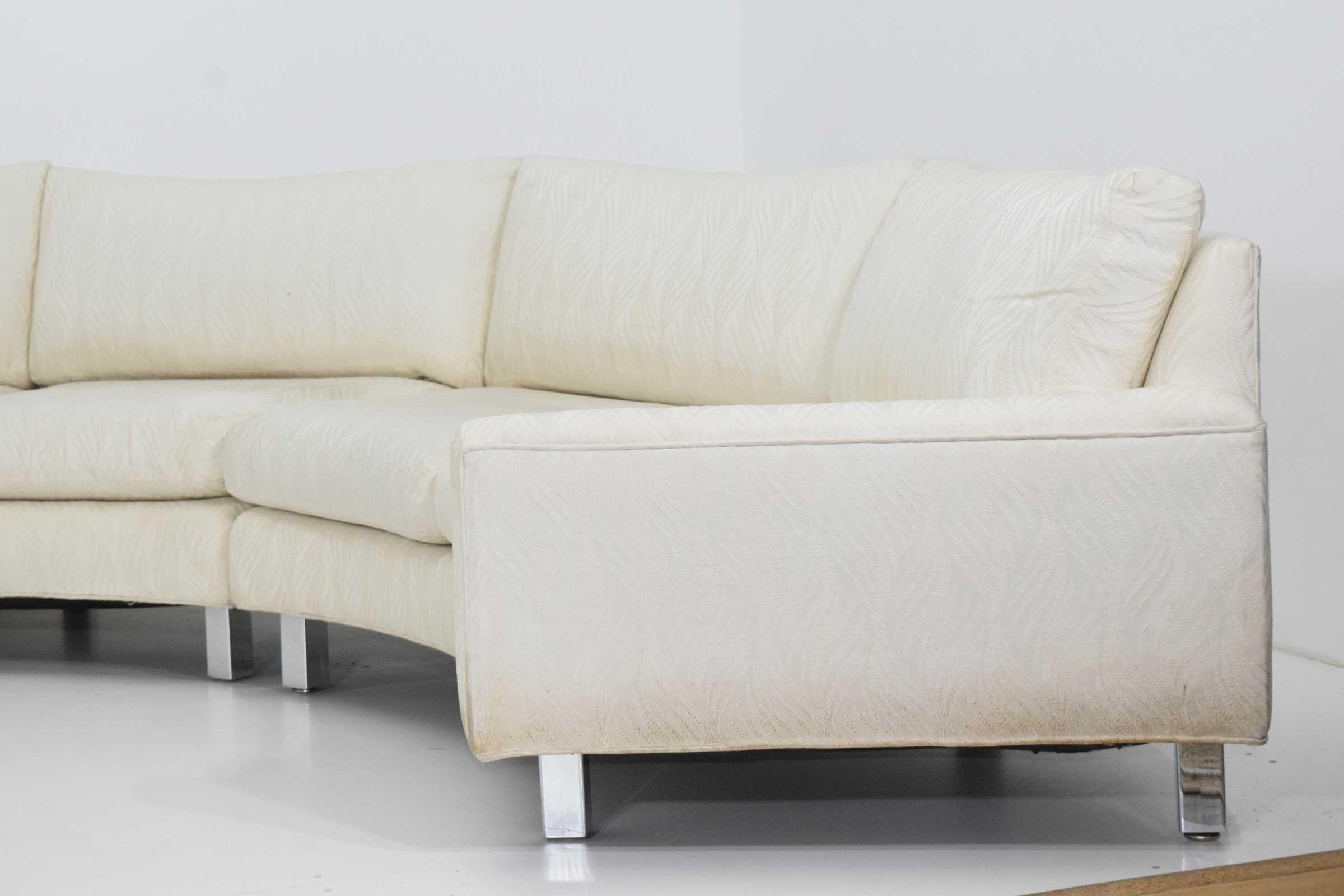 Mid-Century Modern Milo Baughman Four Section Curved Sectional Sofa in White