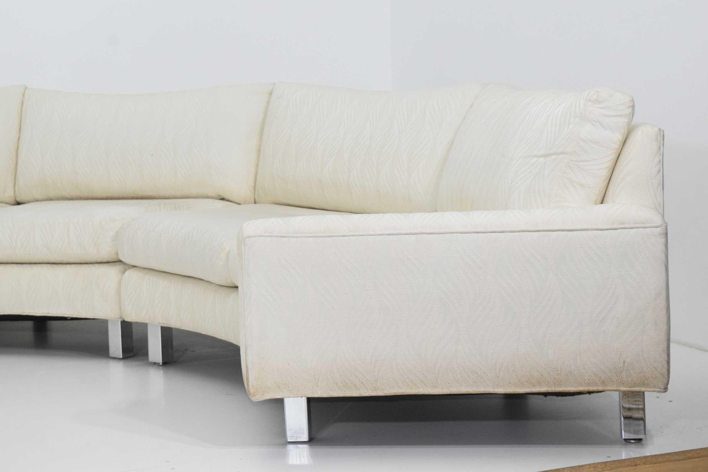 Mid-Century Modern Milo Baughman Four Section Curved Sectional Sofa in White For Sale