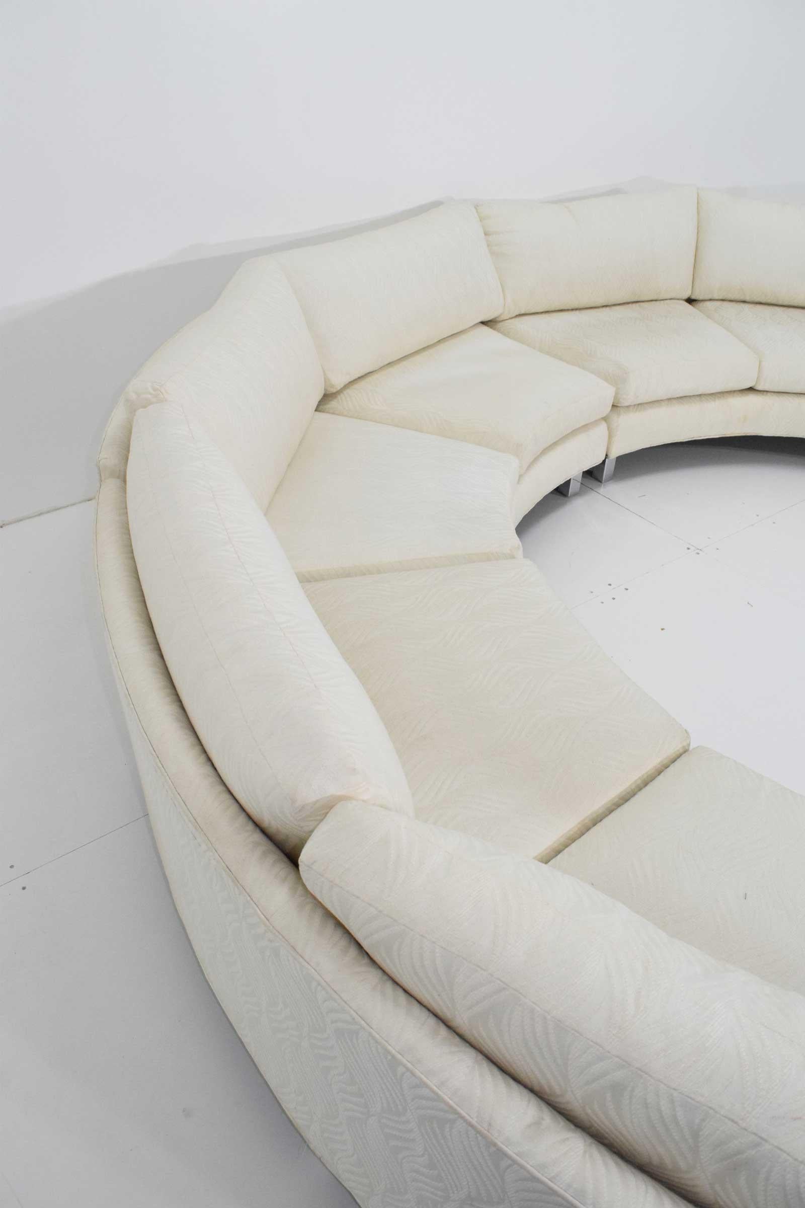 20th Century Milo Baughman Four Section Curved Sectional Sofa in White For Sale