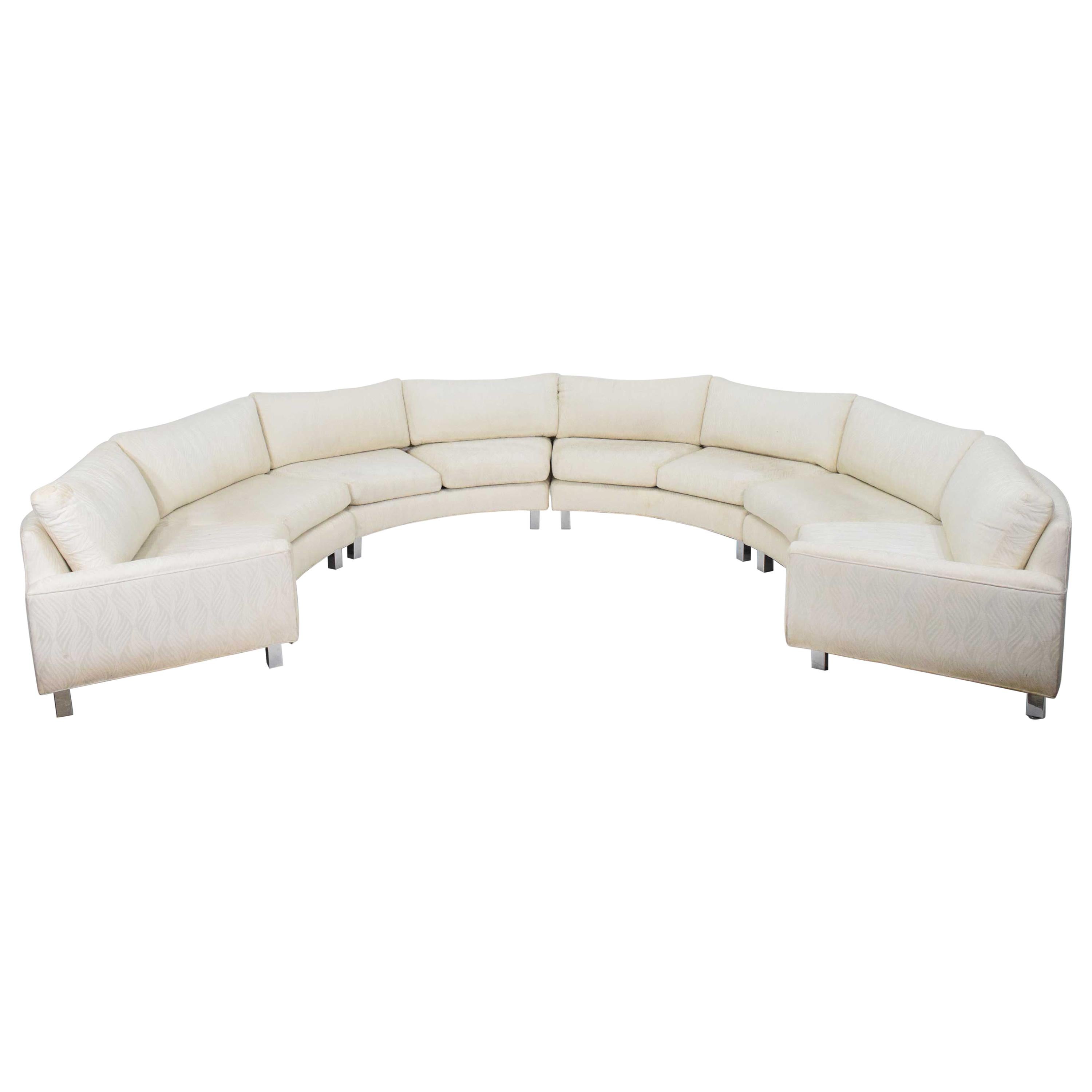 Milo Baughman Four Section Curved Sectional Sofa in White For Sale