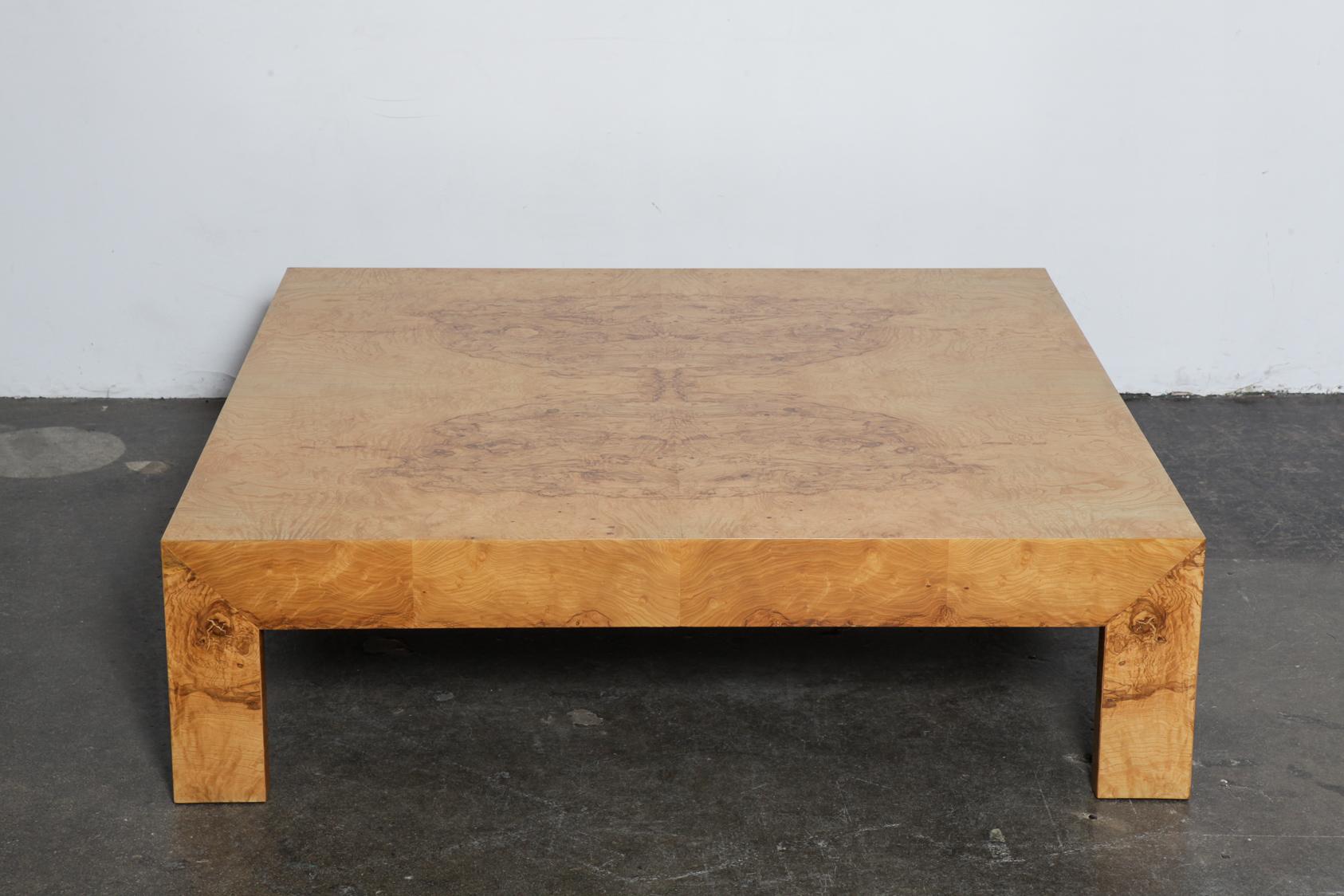 Mid-Century Modern Large Milo Baughman Olive Burl Square Coffee Table for Thayer Coggin