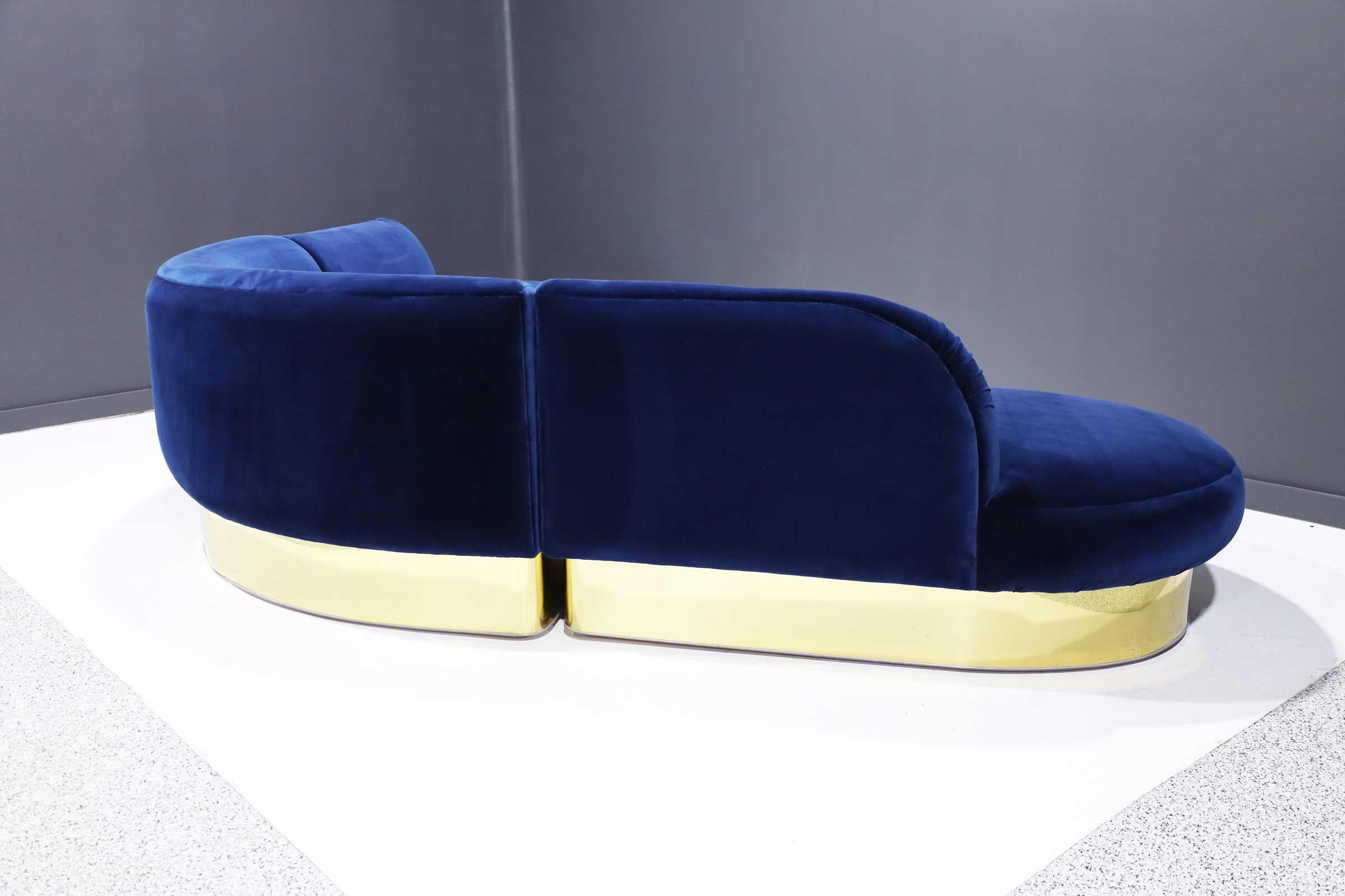 Large Milo Baughman Serpentine Sectional Cloud Sofa in Navy Blue Velvet 4