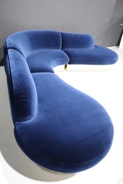 Large Milo Baughman Serpentine Sectional Cloud Sofa in Navy Blue Velvet