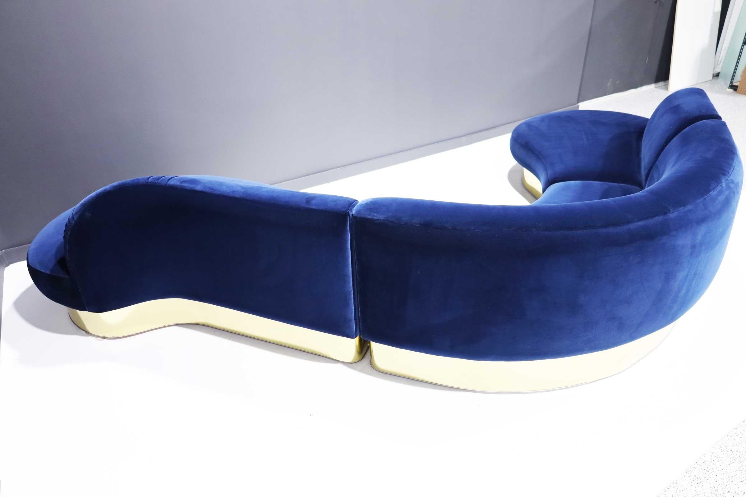 Mid-Century Modern Large Milo Baughman Serpentine Sectional Cloud Sofa in Navy Blue Velvet