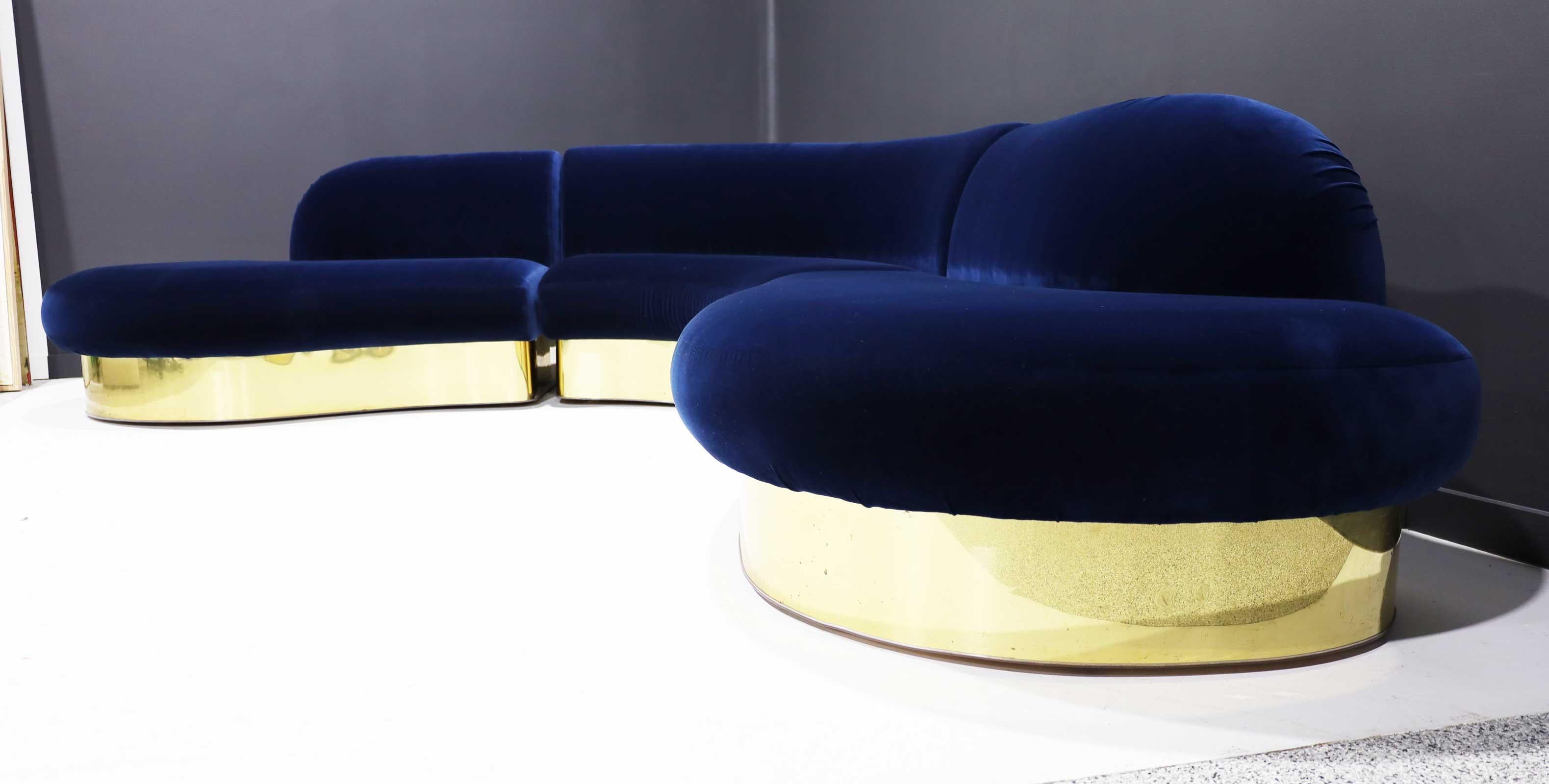 20th Century Large Milo Baughman Serpentine Sectional Cloud Sofa in Navy Blue Velvet