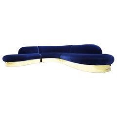 Large Milo Baughman Serpentine Sectional Cloud Sofa in Navy Blue Velvet