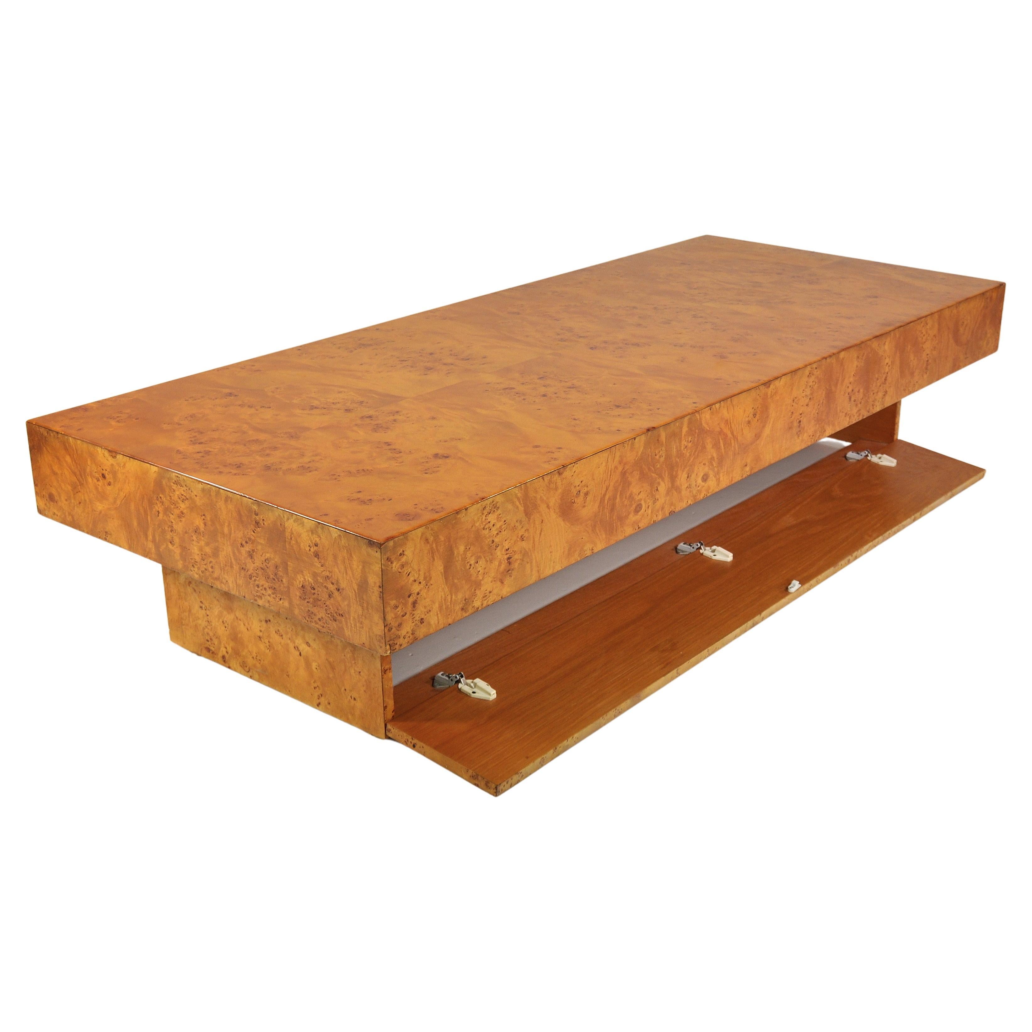 American Milo Baughman Style Mid-Century Burlwood Coffee Table