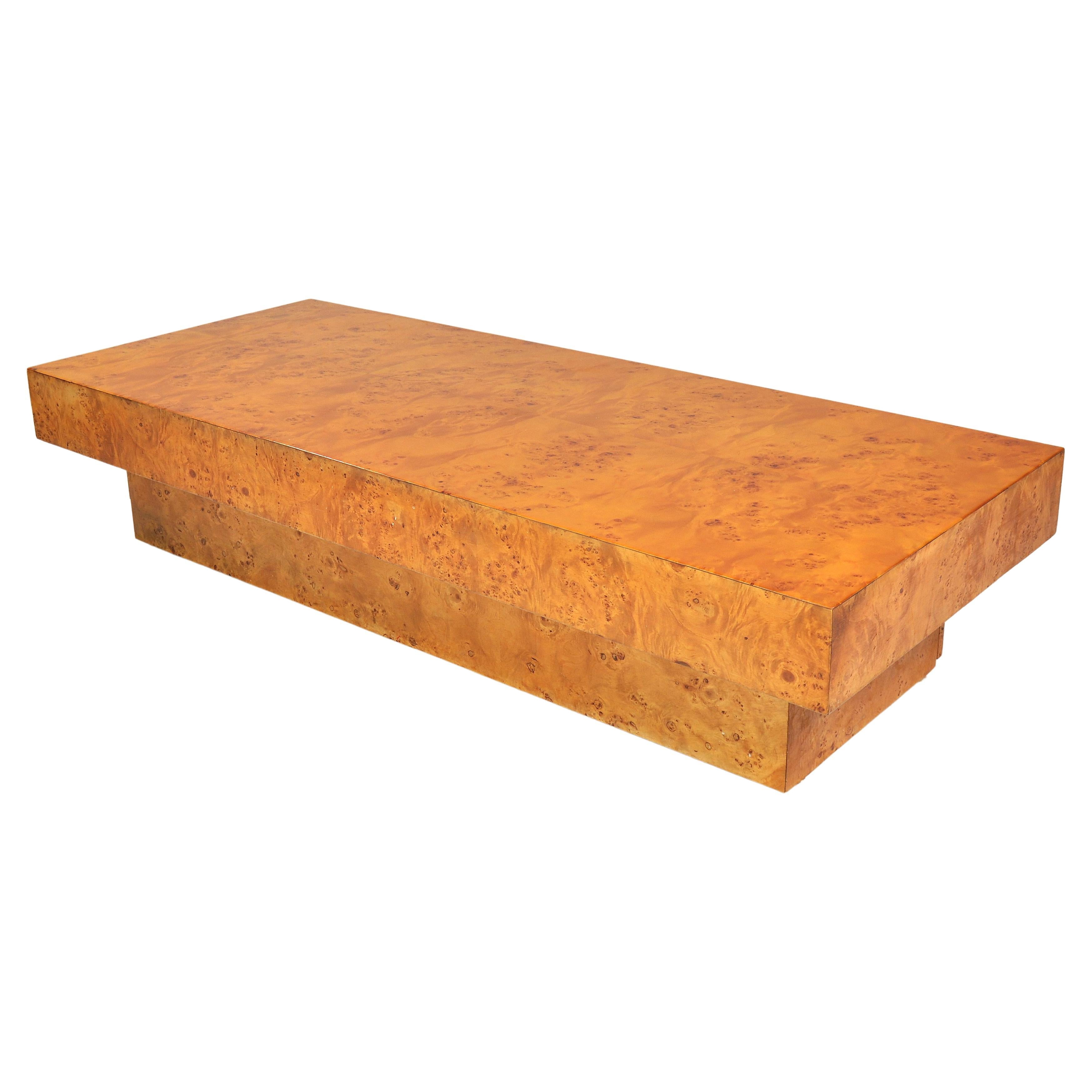 Milo Baughman Style Mid-Century Burlwood Coffee Table 1