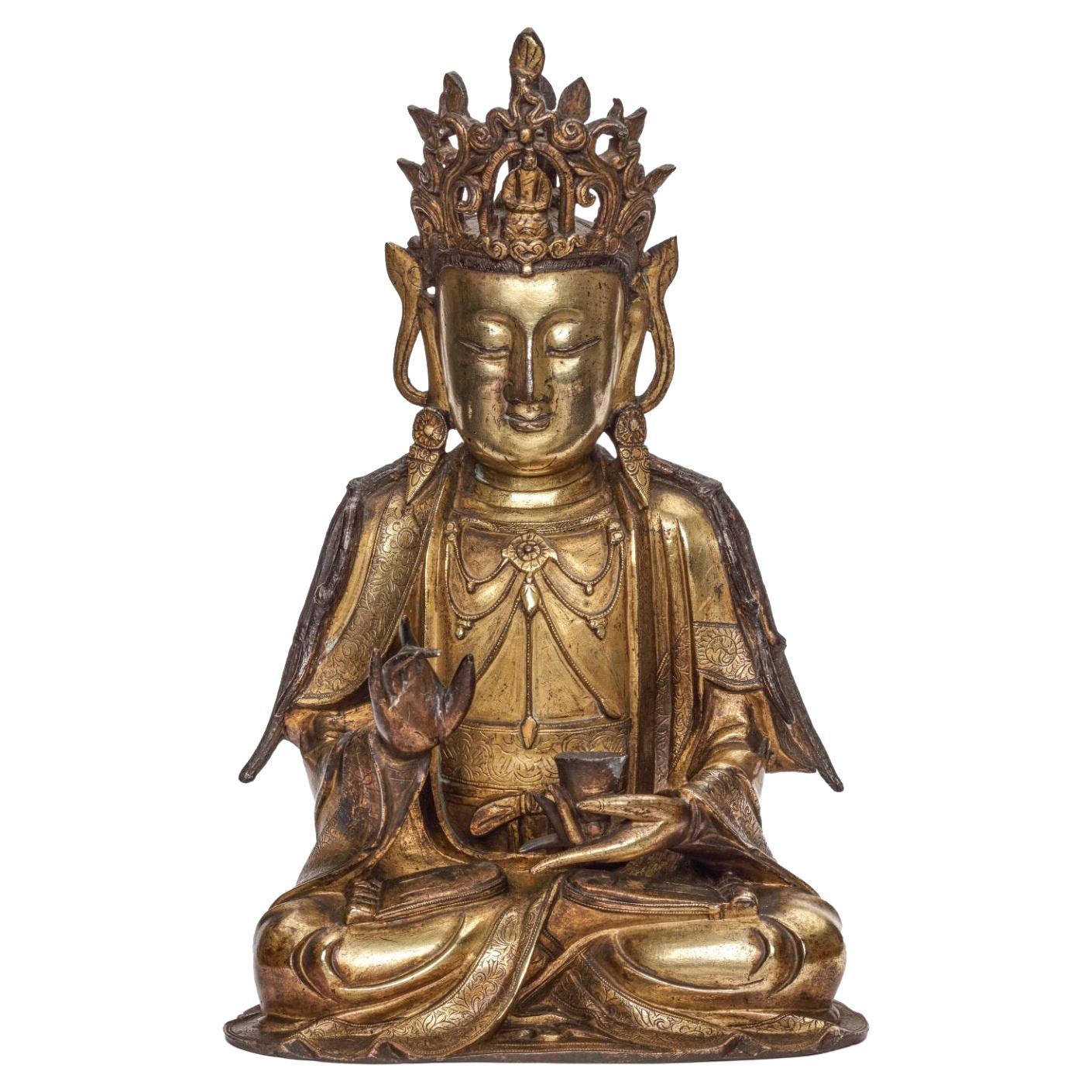 Large Ming Chinese Gilt-Bronze Sculpture of Guanyin, 16th-Century, Tested