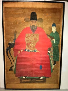 Large Ming Dynasty Imperial Officer Ancestor's Portrait, Painting on Silk Framed