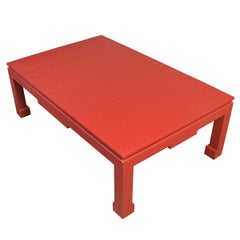 Large Ming Style Painted Raffia Coffee Table
