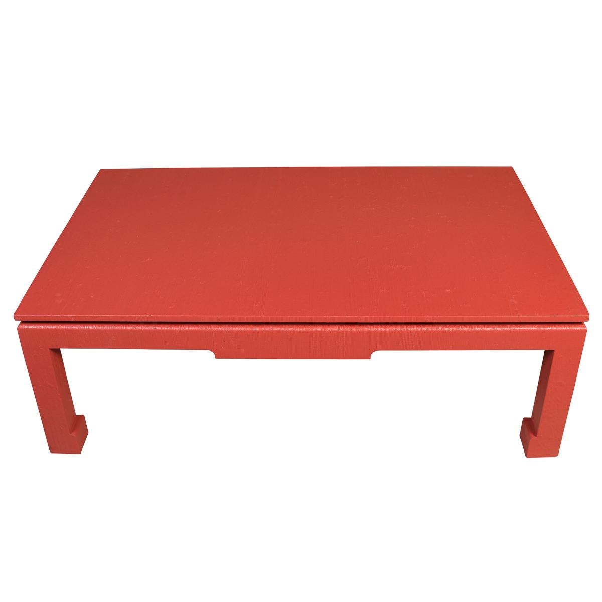 Chinoiserie Large Ming Style Painted Raffia Coffee Table For Sale