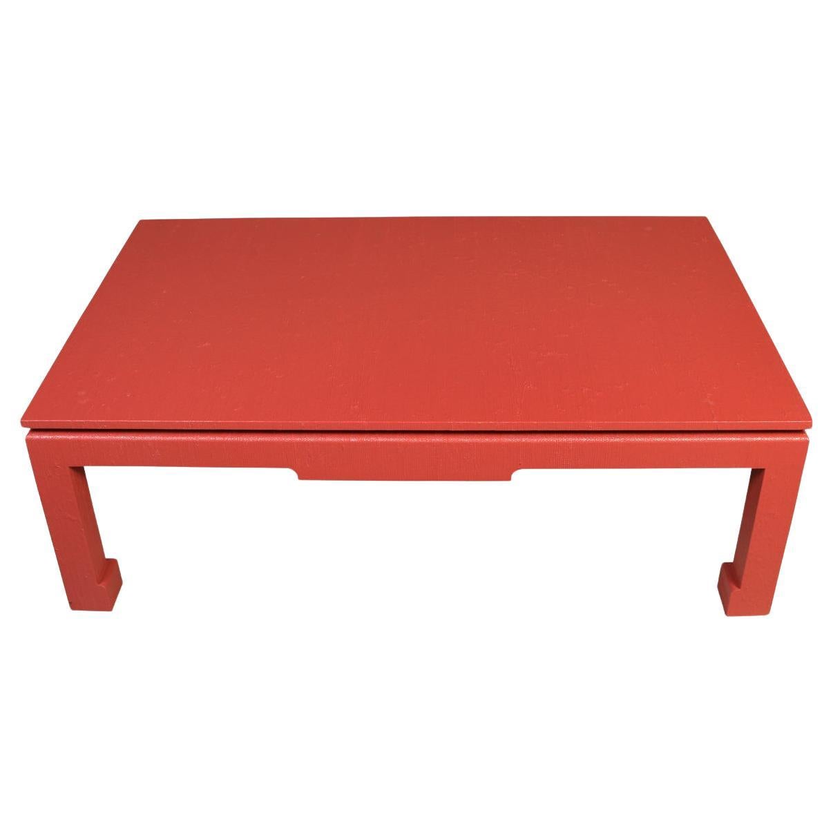 Large Ming Style Painted Raffia Coffee Table For Sale