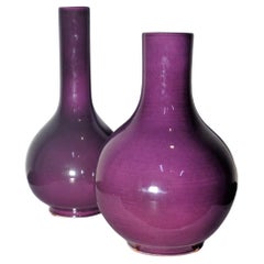 Large Ming Style Plum Purple Glazed Porcelain Vases, Made in Italy