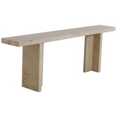 Large Minimalist 1970s Travertine Console Table