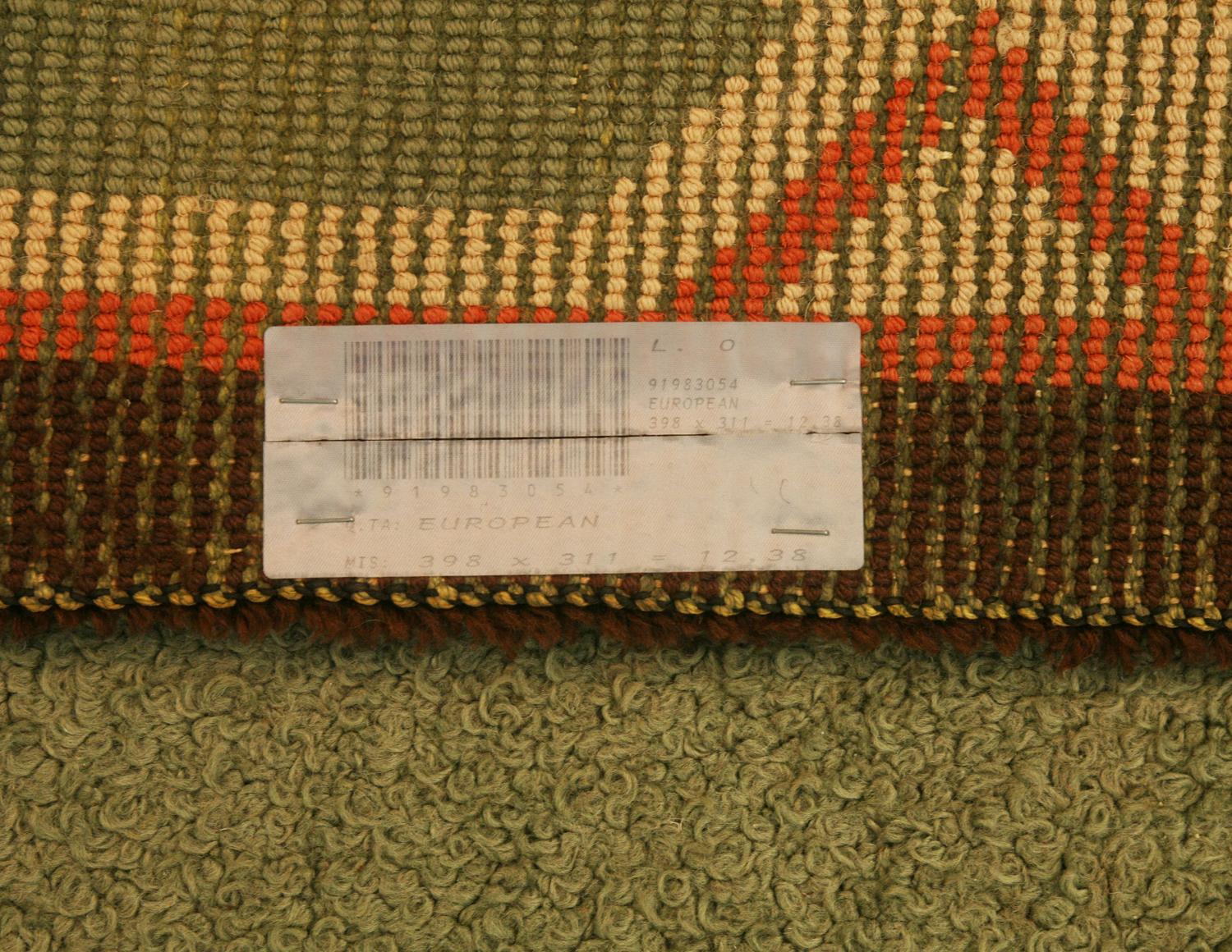Large Minimalist Antique European Pistachio Color Wool Carpet, ca. 1920 In Good Condition For Sale In Ferrara, IT
