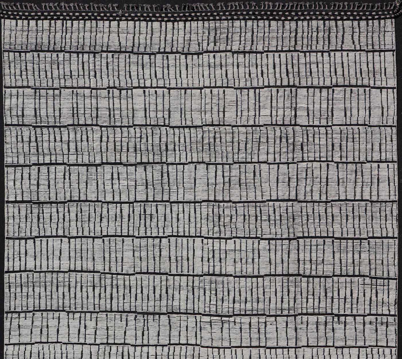 Großer Minimalistischer Moderner Lässiger Teppich mit Schwarzem Hintergrund und Elfenbein 11'9 x 18'4 im Angebot 3