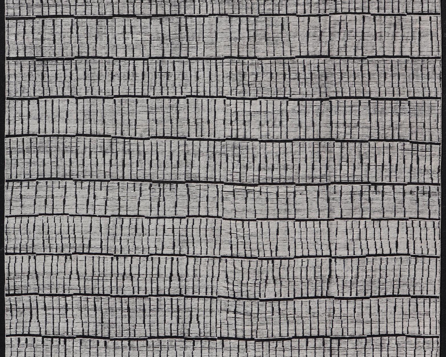 Großer Minimalistischer Moderner Lässiger Teppich mit Schwarzem Hintergrund und Elfenbein 11'9 x 18'4 im Angebot 4