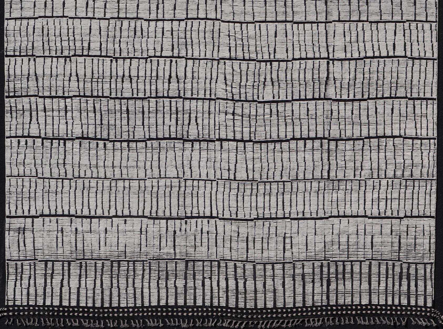 Großer Minimalistischer Moderner Lässiger Teppich mit Schwarzem Hintergrund und Elfenbein 11'9 x 18'4 im Angebot 5