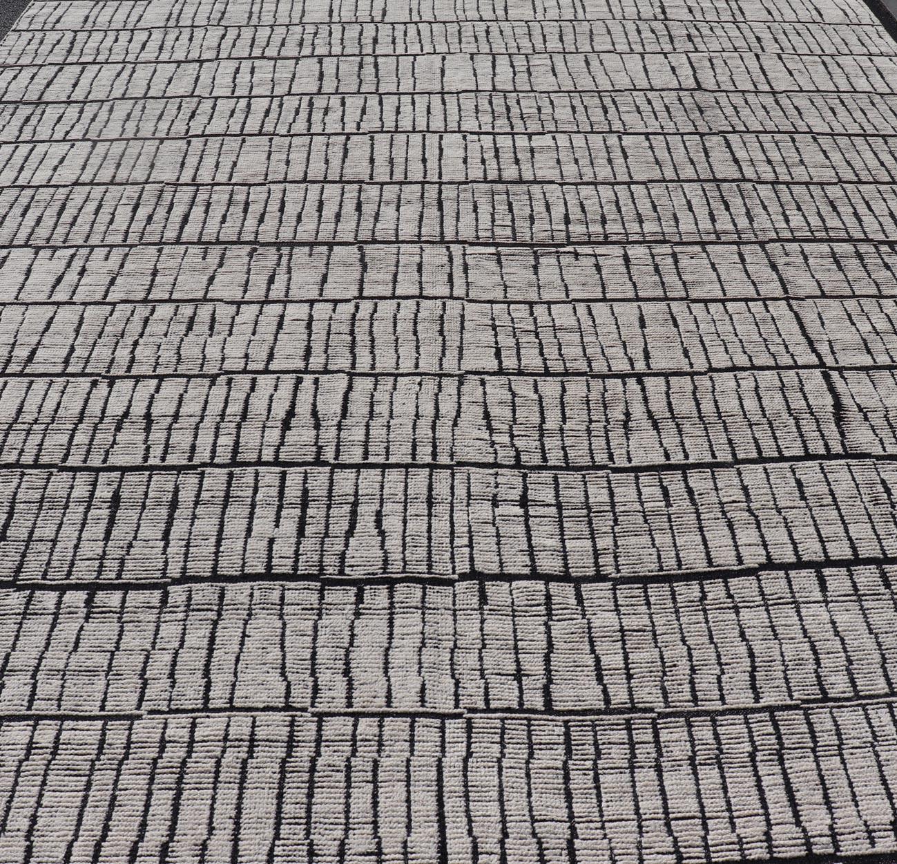 Großer Minimalistischer Moderner Lässiger Teppich mit Schwarzem Hintergrund und Elfenbein 11'9 x 18'4 (Afghanisch) im Angebot