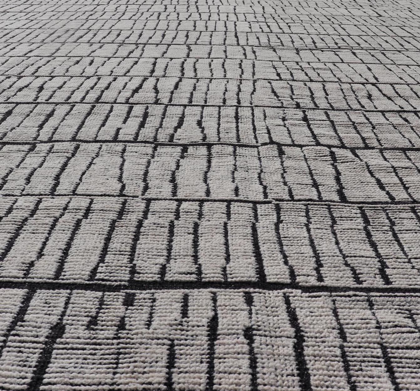 Großer Minimalistischer Moderner Lässiger Teppich mit Schwarzem Hintergrund und Elfenbein 11'9 x 18'4 im Angebot 2