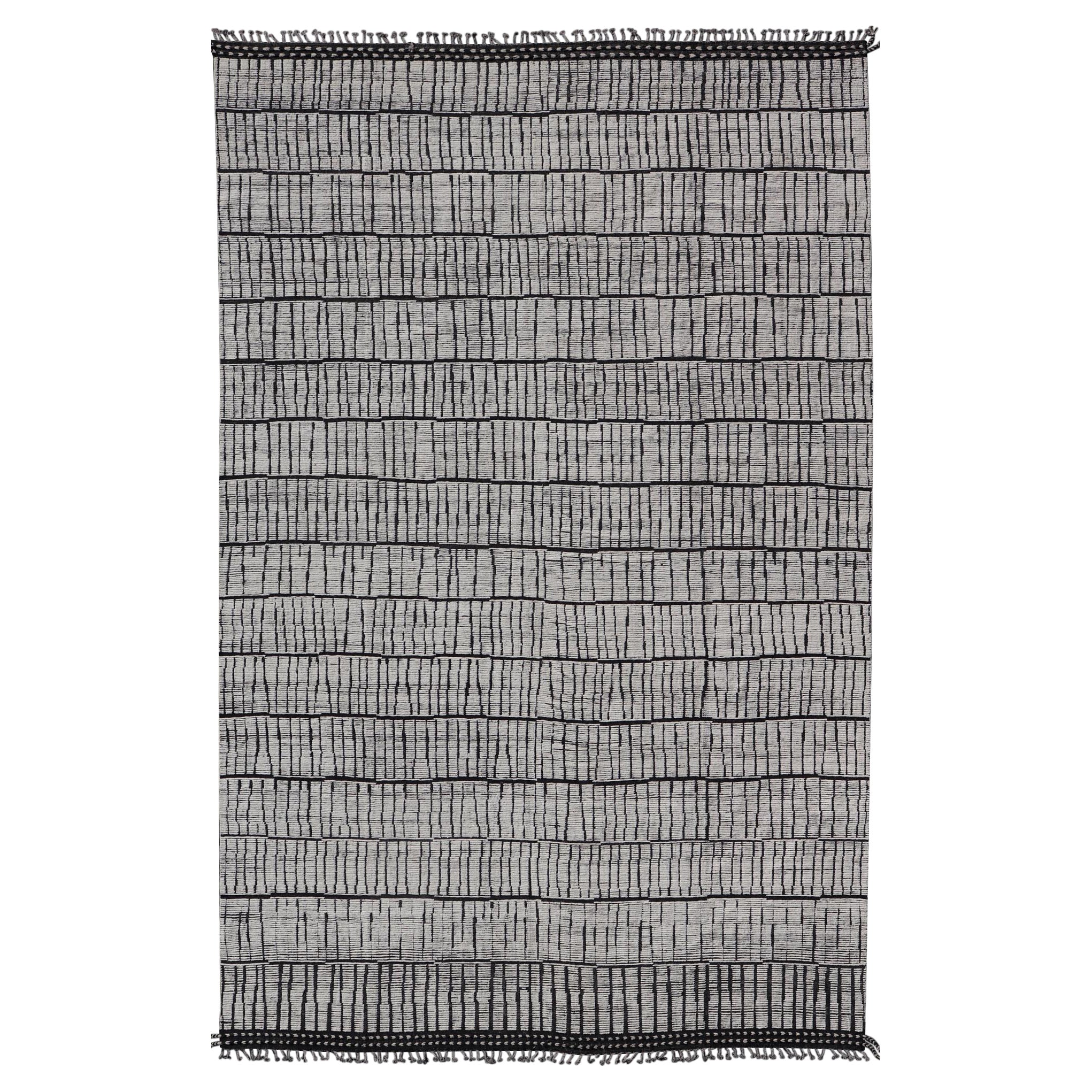 Großer Minimalistischer Moderner Lässiger Teppich mit Schwarzem Hintergrund und Elfenbein 11
9 x 18
4