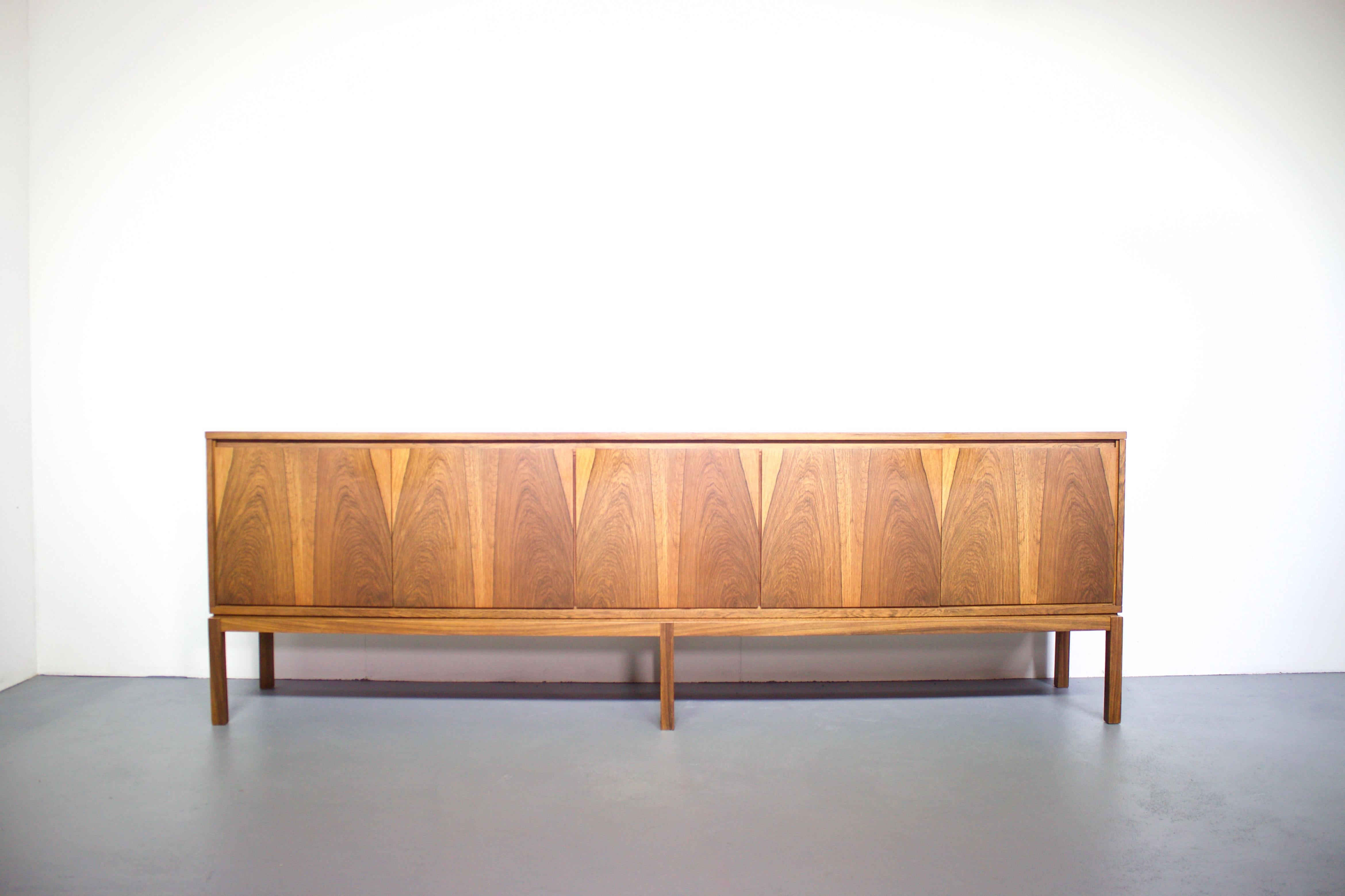 Large Minimalist Rosewood Sideboard, Belgium, 1960s In Good Condition In Echt, NL