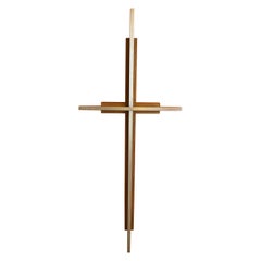 Large Minimalist Teak and Brushed Aluminum Crucifix / Cross