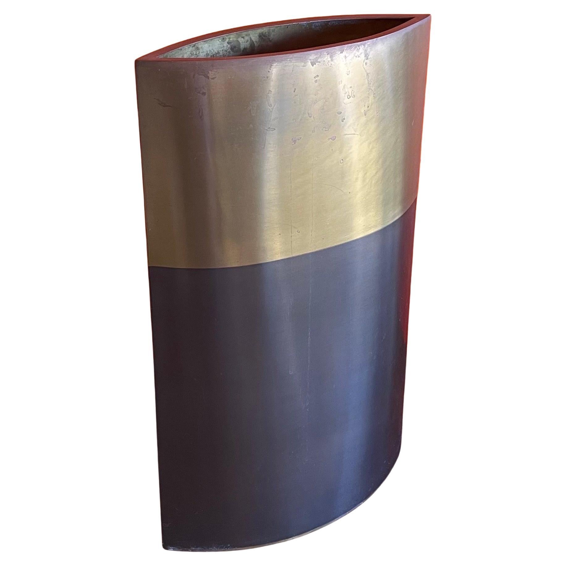 Large Minimalist Two Tone Brass & Bronze Vase / Candle Holder by Michael Aram  For Sale