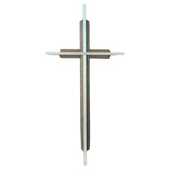Large Minimalist Walnut and Brushed Aluminum Cross