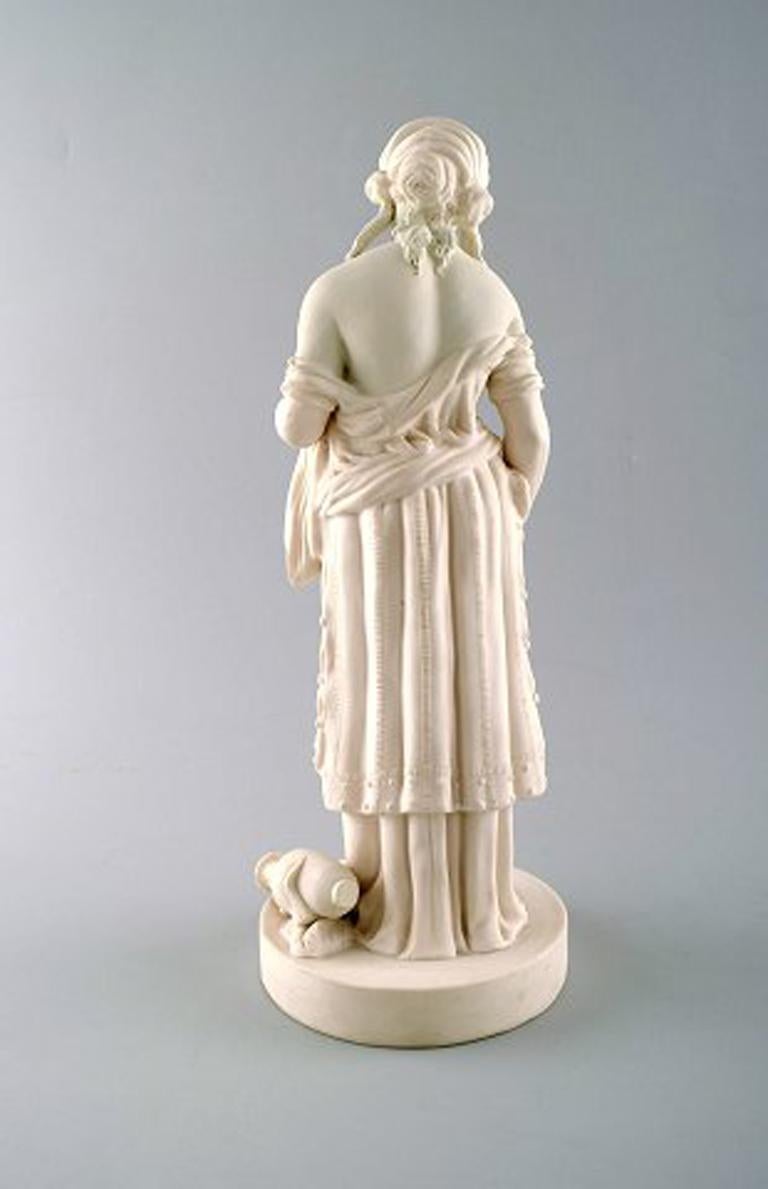 English Large Minton Biscuit Figure of Peasant Girl with Sheaf, Early 1900s