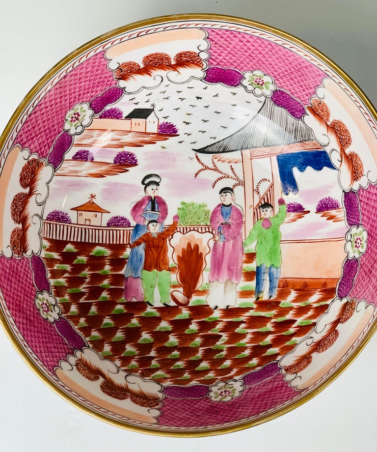Large Minton Bowl HandPainted with Chinoiserie Scene, England, Circa