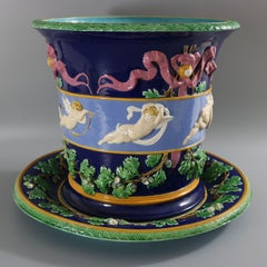 Large Minton Majolica Cupids Jardiniere And Stand