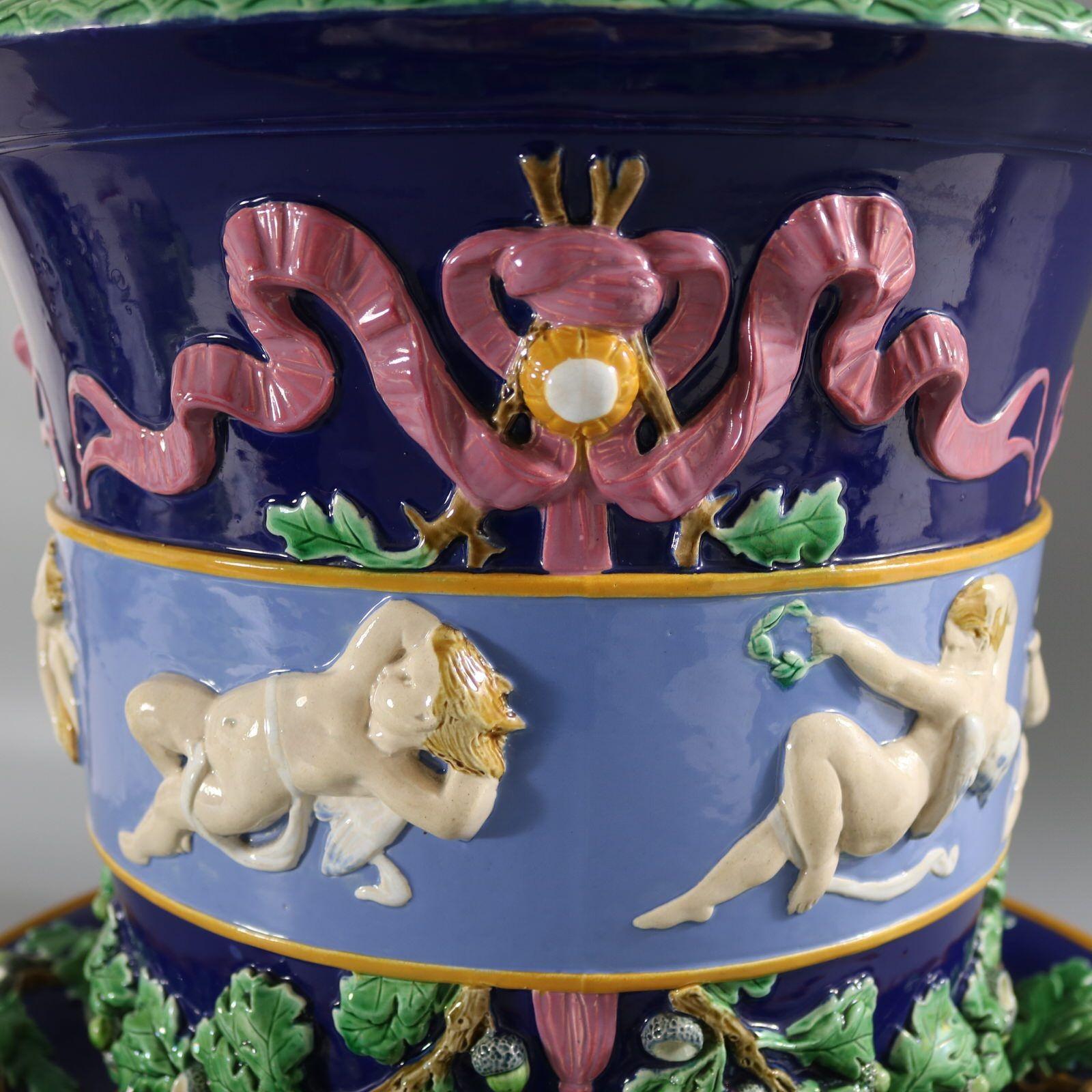 Large Minton Majolica Cupids Jardiniere And Stand For Sale 1