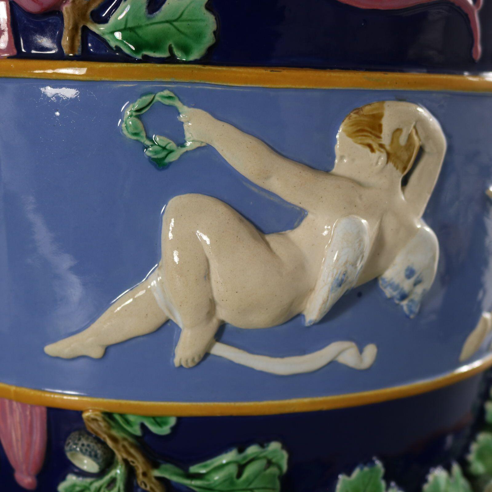 Large Minton Majolica Cupids Jardiniere And Stand For Sale 2