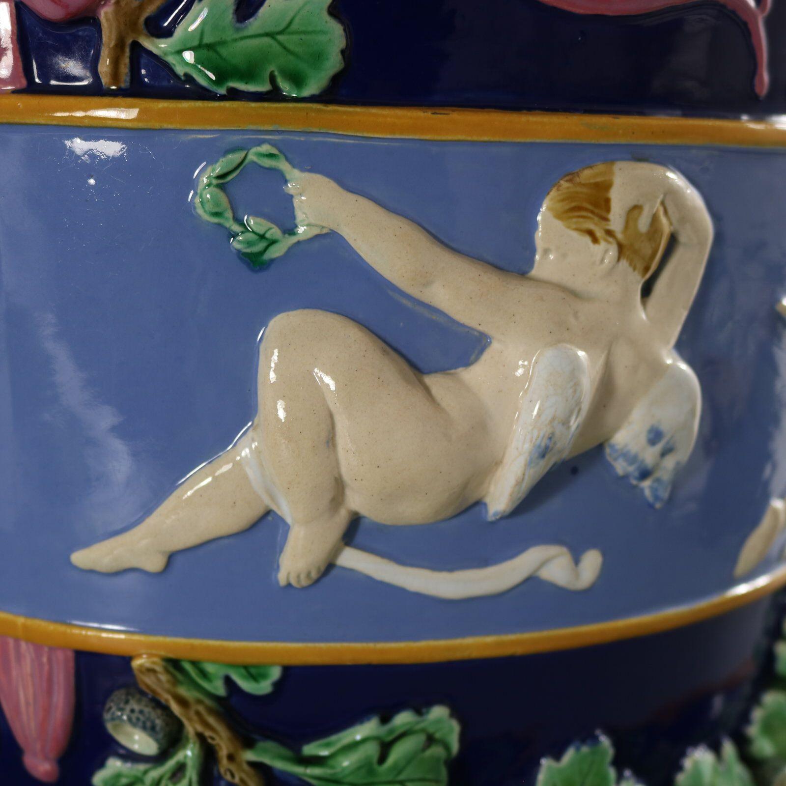 Large Minton Majolica Cupids Jardiniere And Stand 2