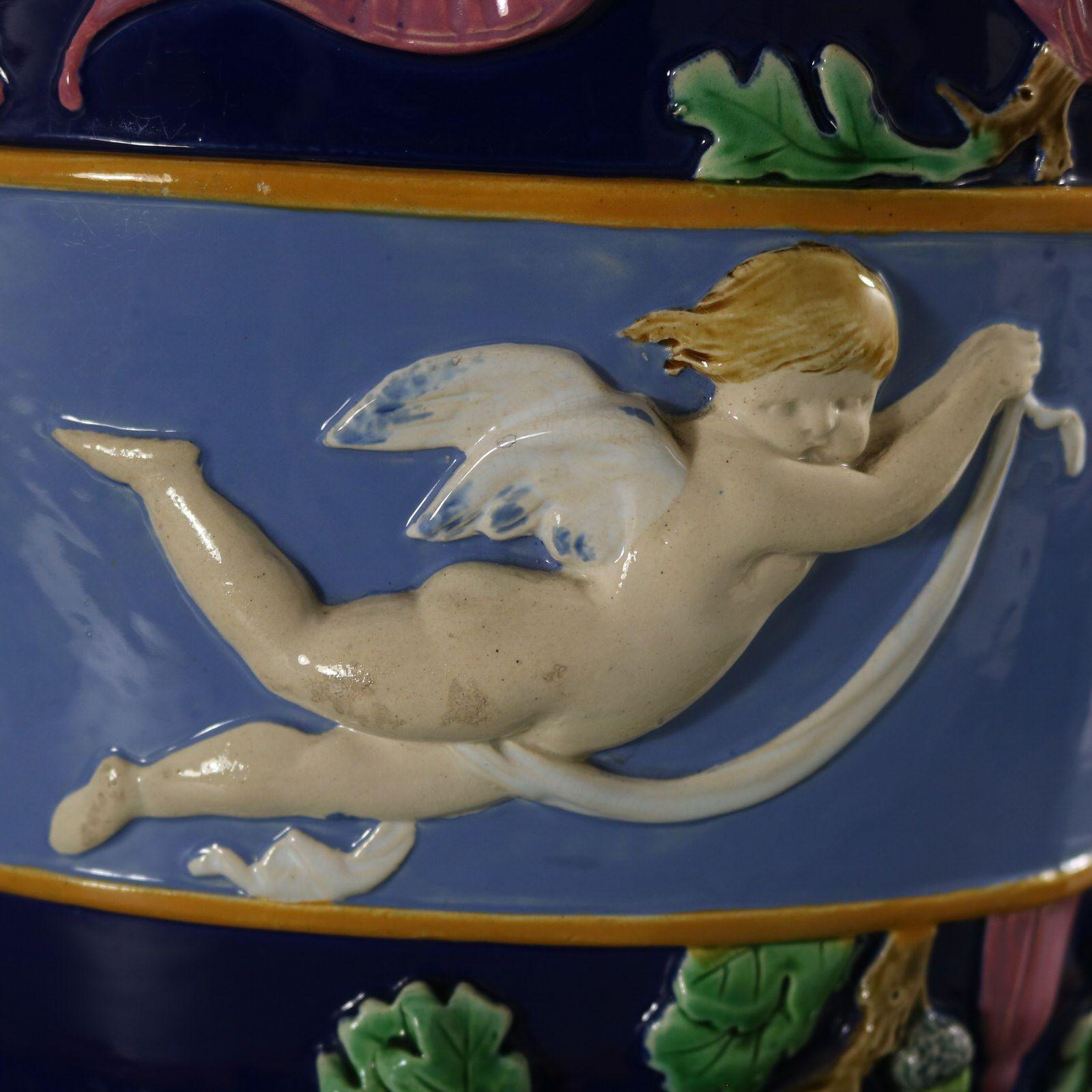 Large Minton Majolica Cupids Jardiniere And Stand For Sale 4